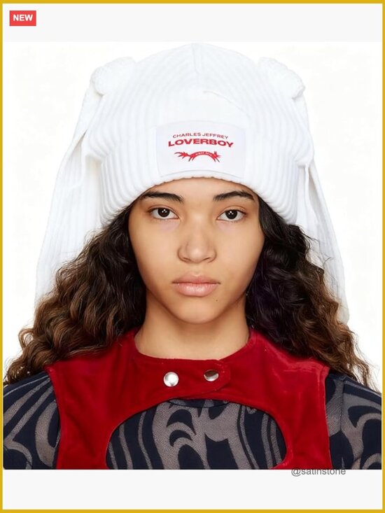 Hand Knitted Rabbit Ear Beanie Hat with Ear Flaps Y2k Cold Weather main image 4